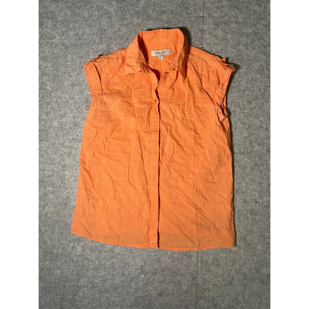 Merona Womens Orange Textured Cotton Sleeveless Button Down Shirt XS